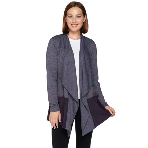 LOGO by Lori Goldstein Sweaters - LOGO LOUNGE Open Front Suede Waterfall Cardigan